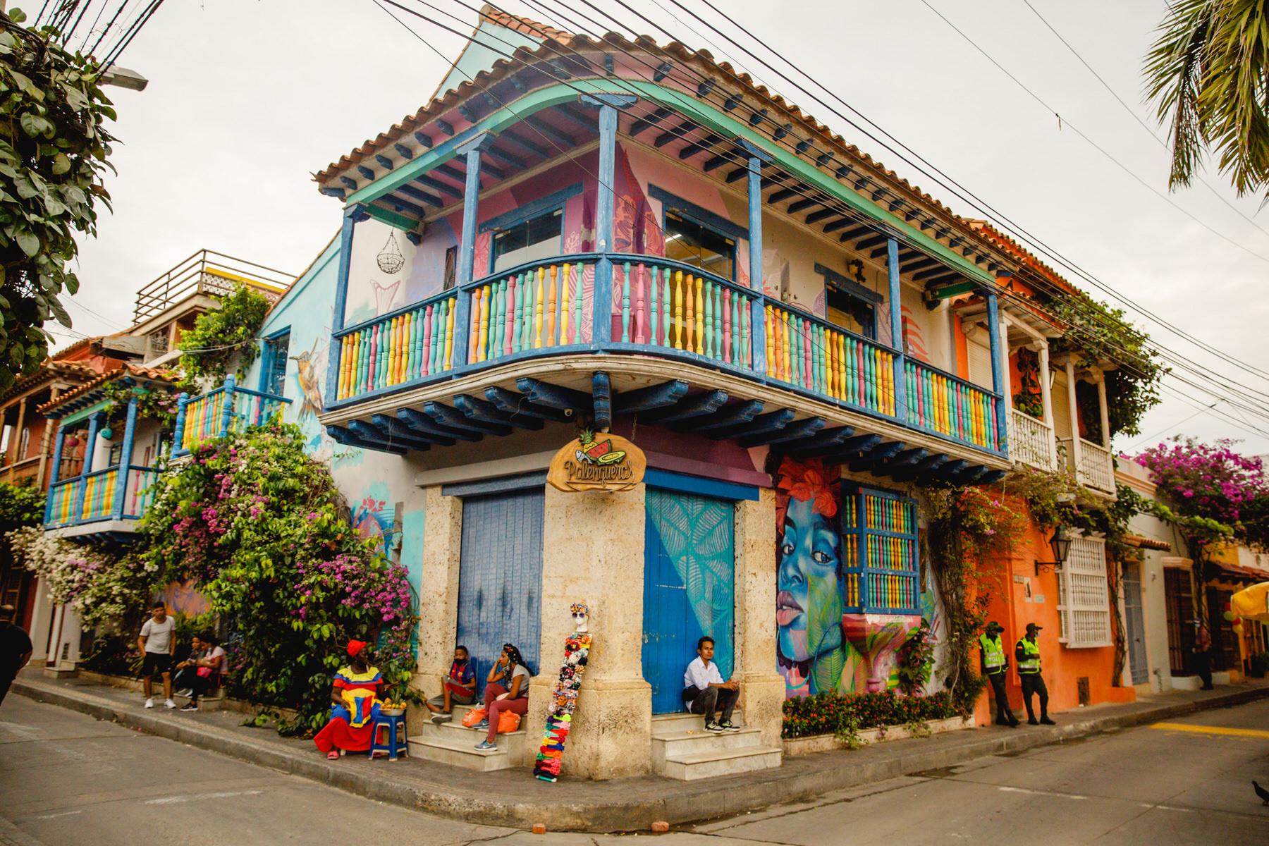 Vibrant and colorful streets in the historic Cartagena de Indias 