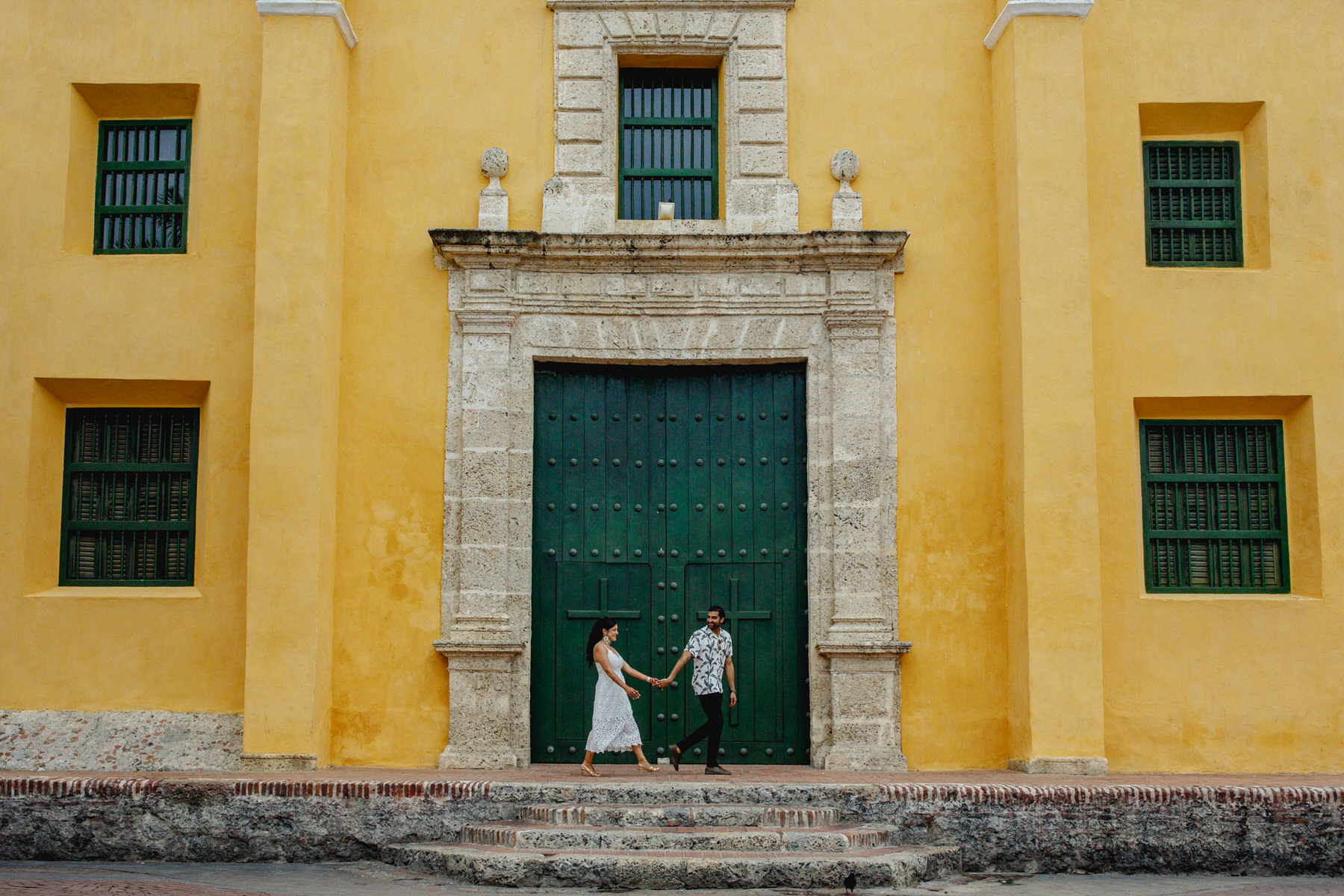 Bride and groom in Cartagena during their pre wedding photo session before the welcome party starts.