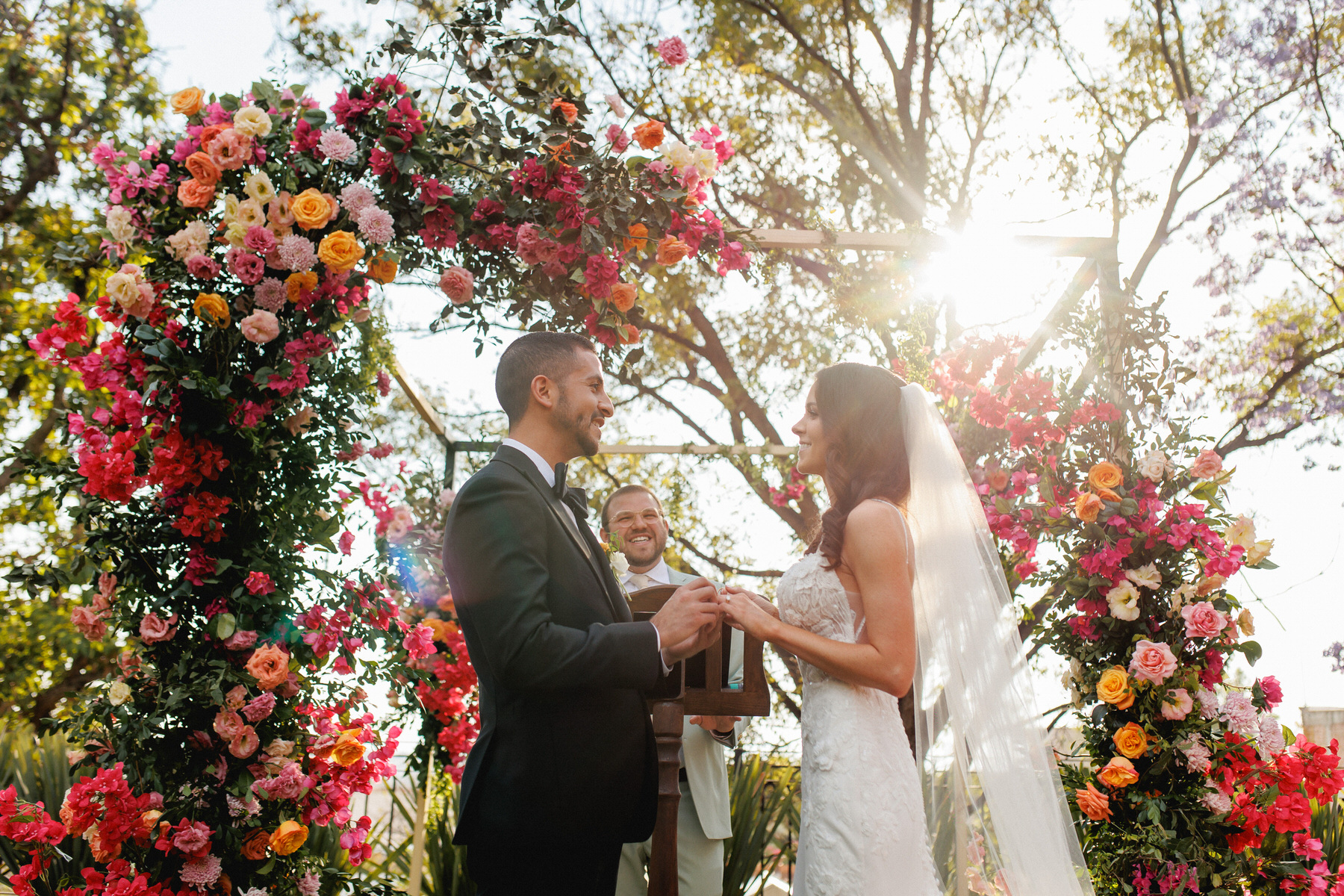 Outdoors wedding ceremony with beautiful florals